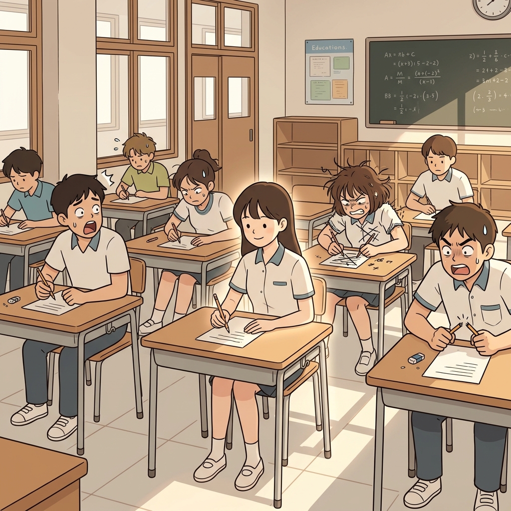 She solves the tough math problem effortlessly while others still struggle.