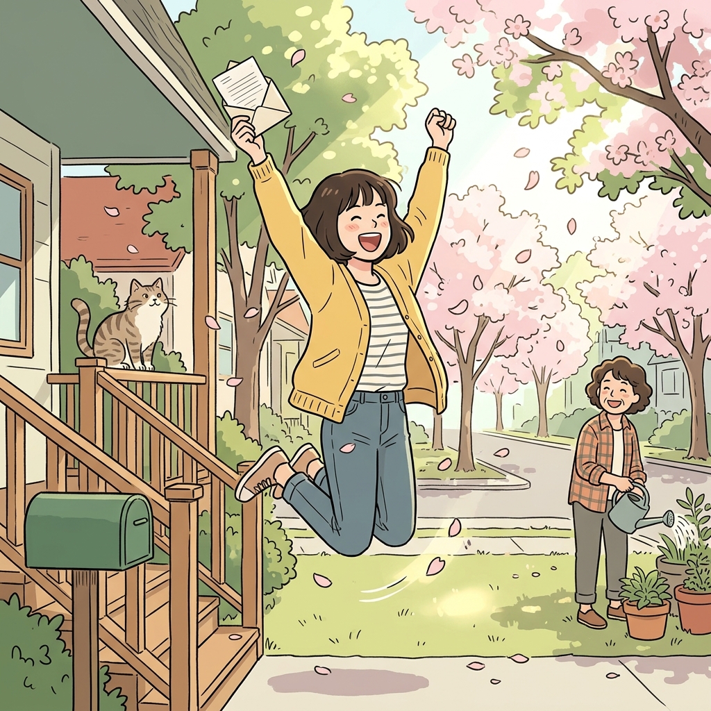 She felt completely elated when the acceptance letter finally arrived.