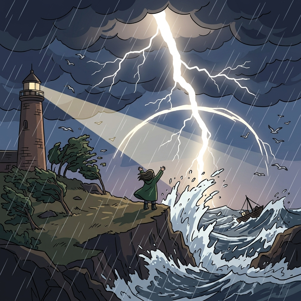The storm unleashed elemental fury — wind, rain, and lightning ruling the coast.