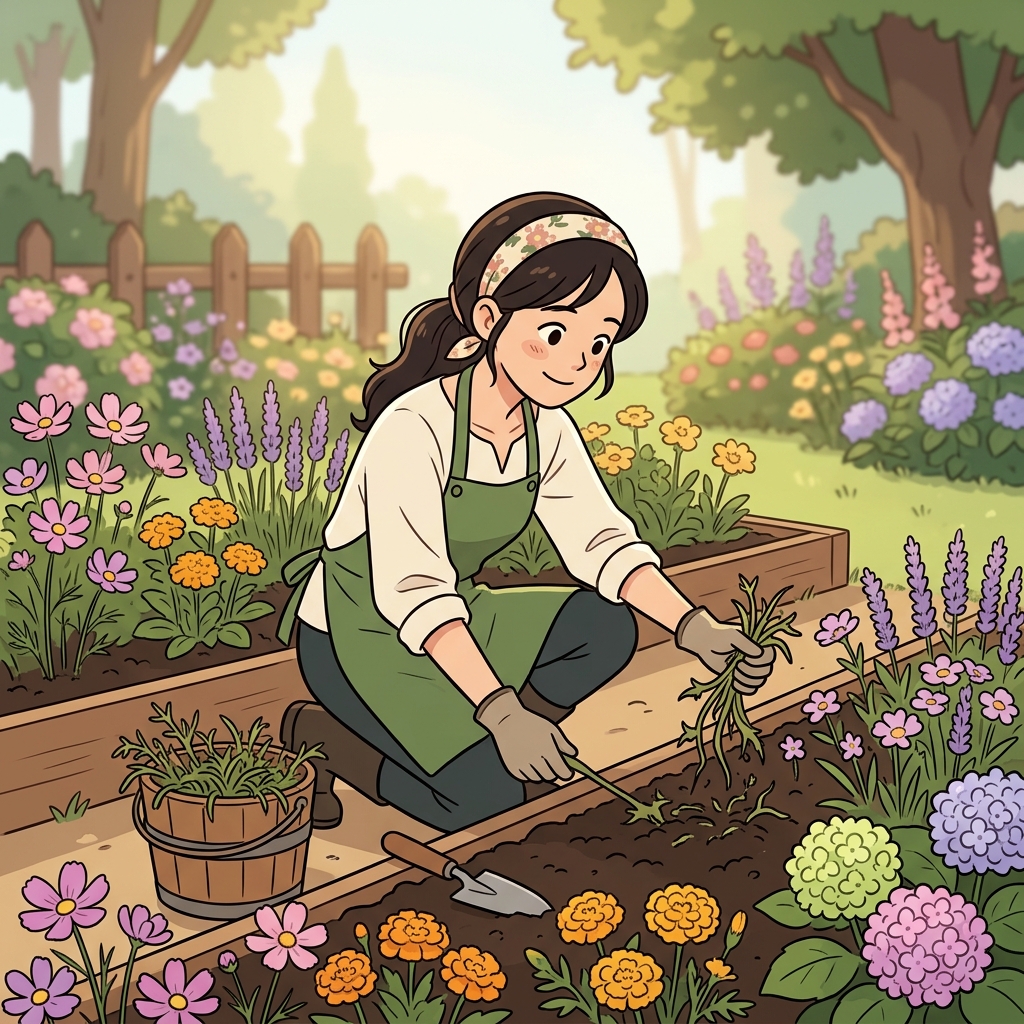 정원사는 꽃이 잘 자라도록 잡초를 모두 제거했다. ("일(work)로 내 밭!" → 내 밭의 잡초를 싹 없앤다)