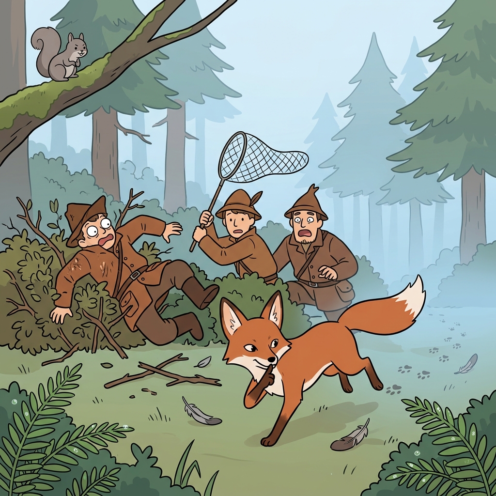 The elusive fox slipped past the hunters again, vanishing into the mist.