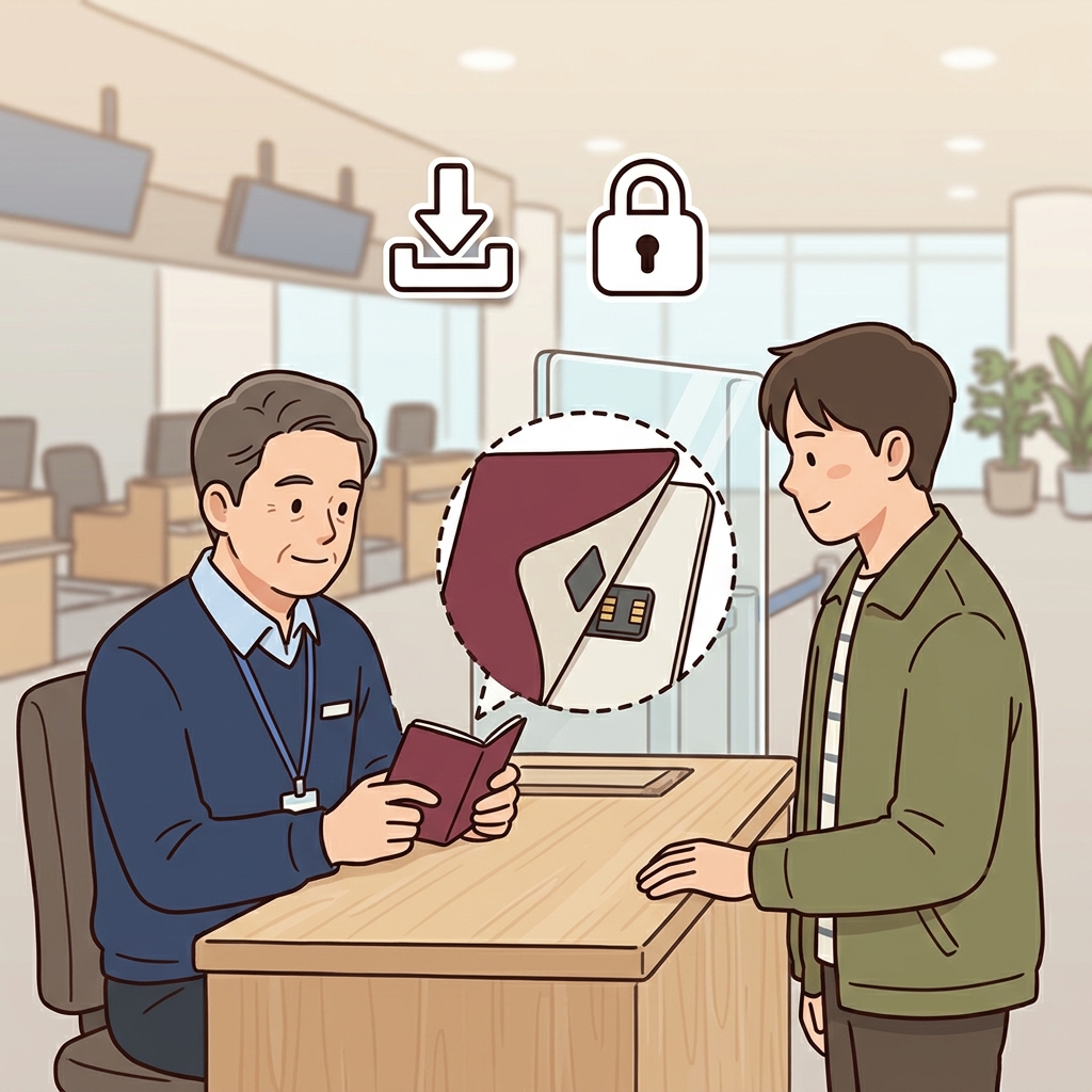 보안을 위해 칩이 여권 안에 내장되었다.