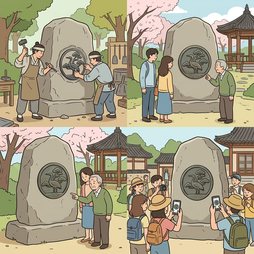 그들은 돌 위에 로고를 칠하는 대신 박아 넣었고, 그 디자인은 널리 알려졌다.