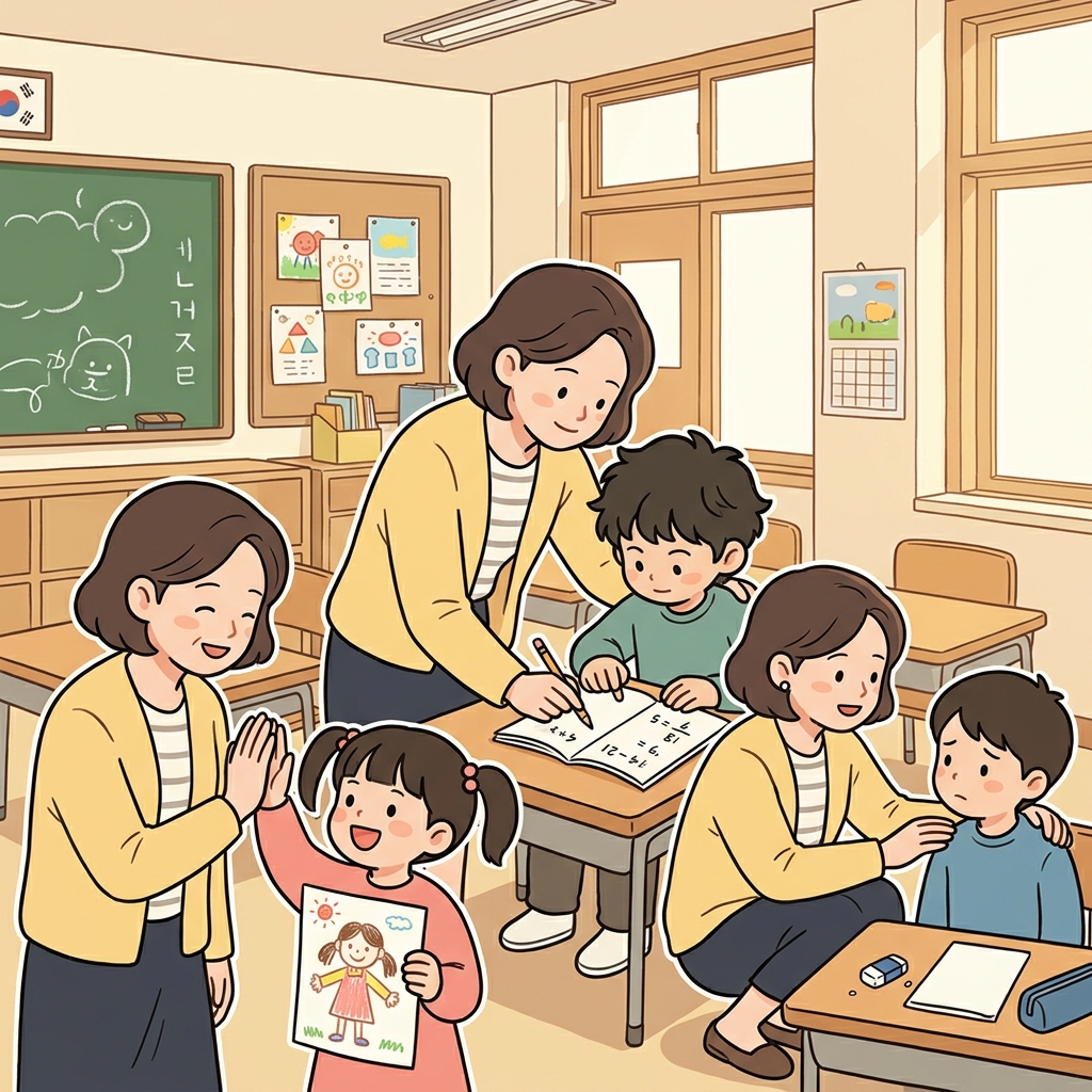 선생님은 모든 학생을 도우며 친절함을 몸소 실천했다. ("몸(body)에 담다!" → 몸으로 보여 준다)