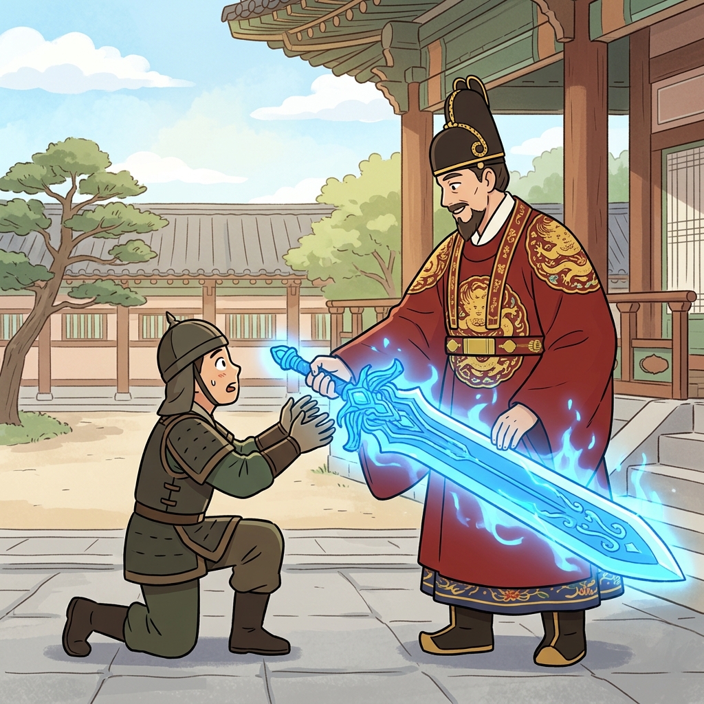 "임(em)금님이 너에게 파워(power)를 내리노라!" 왕은 평범한 병사에게 마법의 검을 하사해 그에게 힘을 실어주었다(empower).