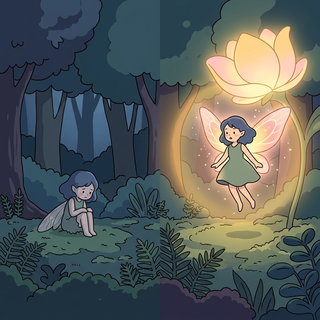 The magic flower began to glow to empower the weak fairy.