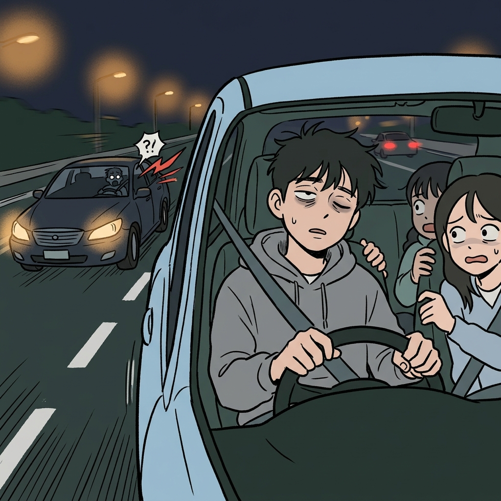 극도로 피곤한 상태로 운전하는 것은 도로 위 모두를 위험하게 만들 수 있다. (엔데인저 → “danger(위험) 안으로 들어가는 느낌”)