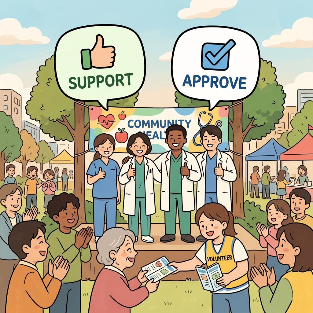 The doctors' endorsement strengthened public trust in the health campaign. (👍 Support + ✅ Approval → Endorsement)