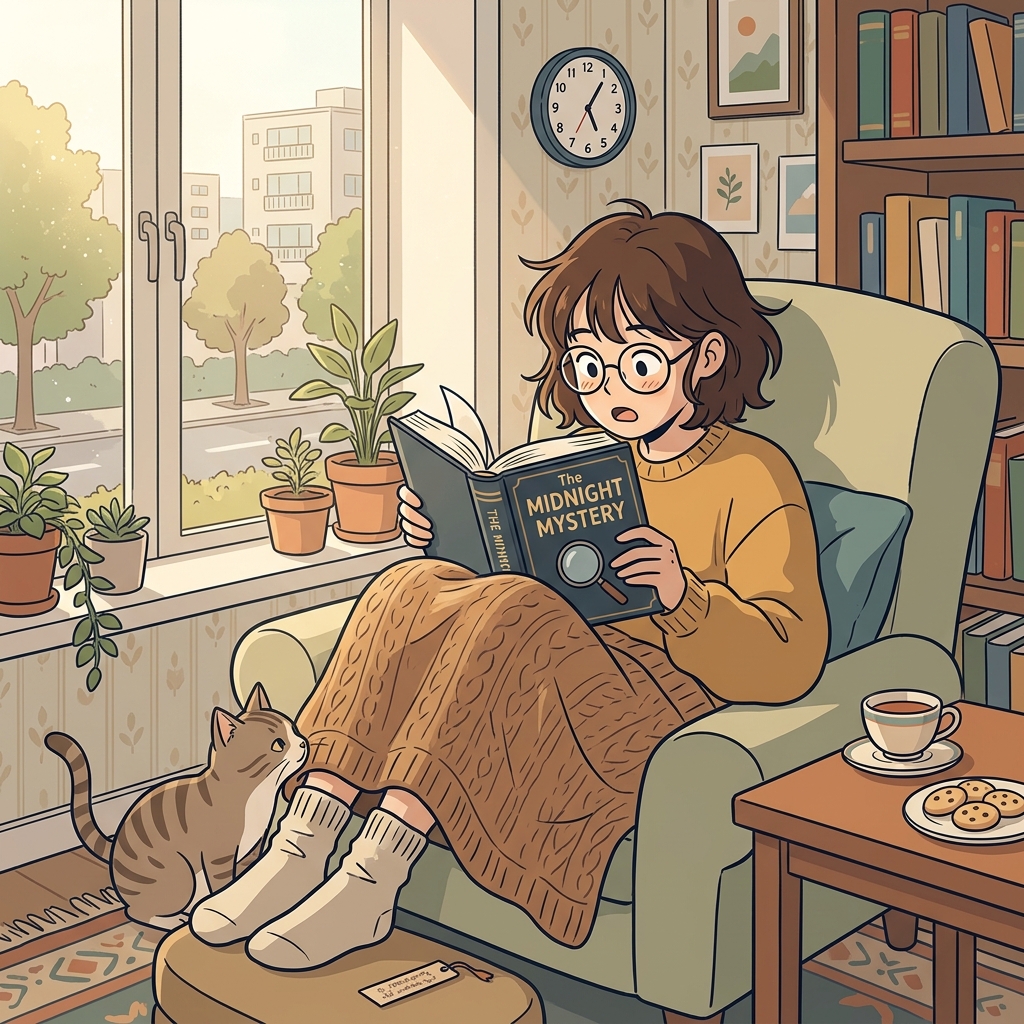 The mystery novel completely engrossed her — she forgot her tea went cold.