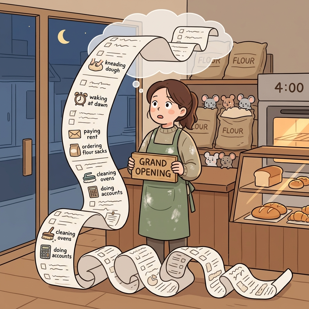 Opening a bakery will entail long hours, early mornings, and constant kneading.