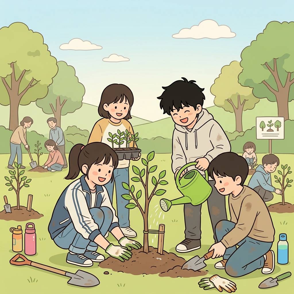 학생들은 함께 나무를 심으며 환경을 보호했다. (환경은 Everyone과 함께!)