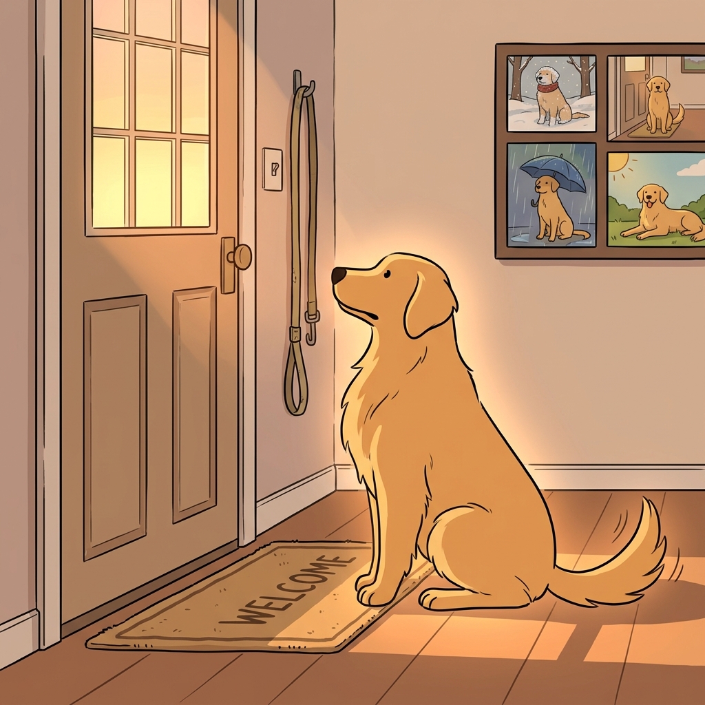 That golden retriever is the epitome of loyalty, waiting by the door every evening.