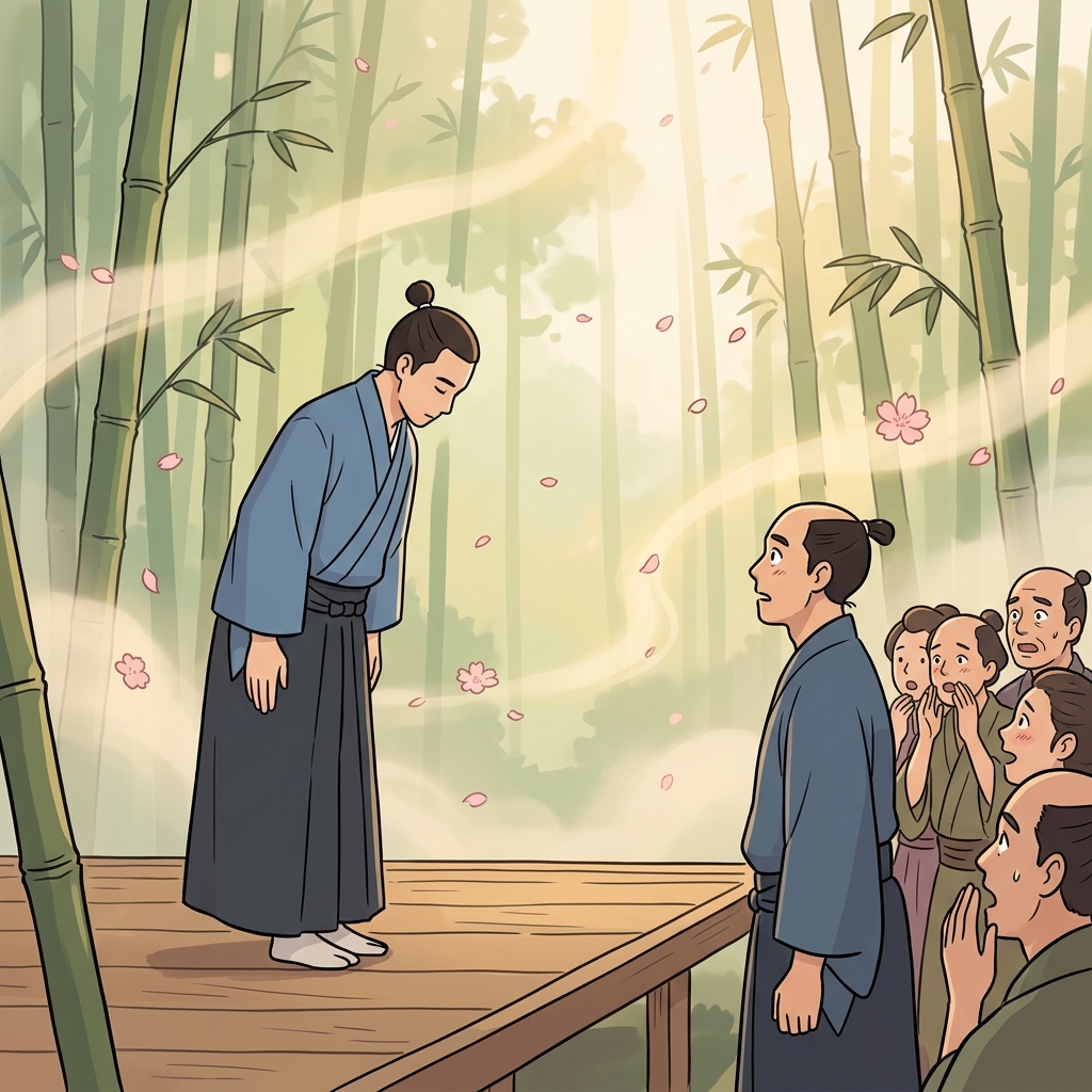 결투 전 조용히 인사하는 사무라이의 모습은 진정한 명예 그 자체다.