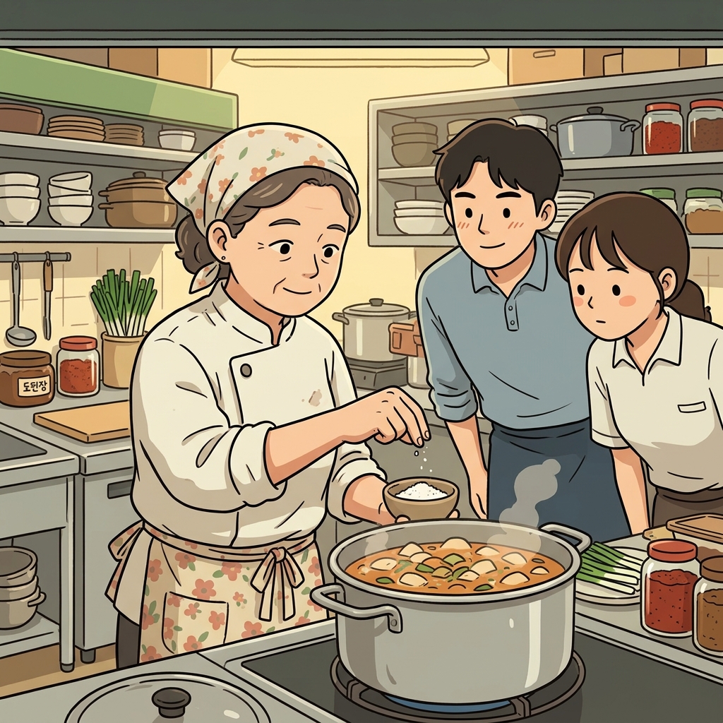 요리사는 계량하지 않고도 국에 필요한 소금의 양을 대충 가늠했다. ("에~ 한 이 정도?" → 대략 추정하다)