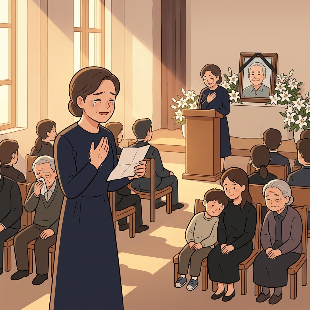 At the memorial, she delivered a heartfelt eulogy that made everyone smile through tears.