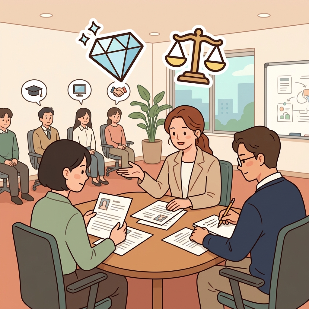 The company evaluated every applicant before making a hiring decision. (💎 Value + ⚖️ Judge → Evaluate)