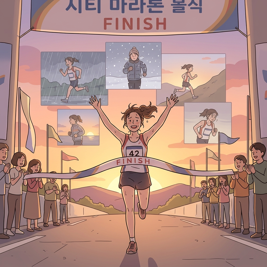 몇 년을 훈련한 끝에 그녀는 결국 결승선을 통과했다.