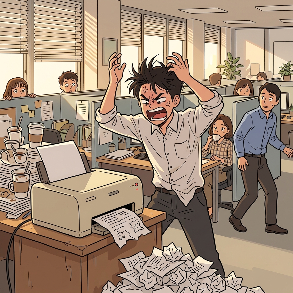 The endless printer jams began to exasperate the office worker completely.