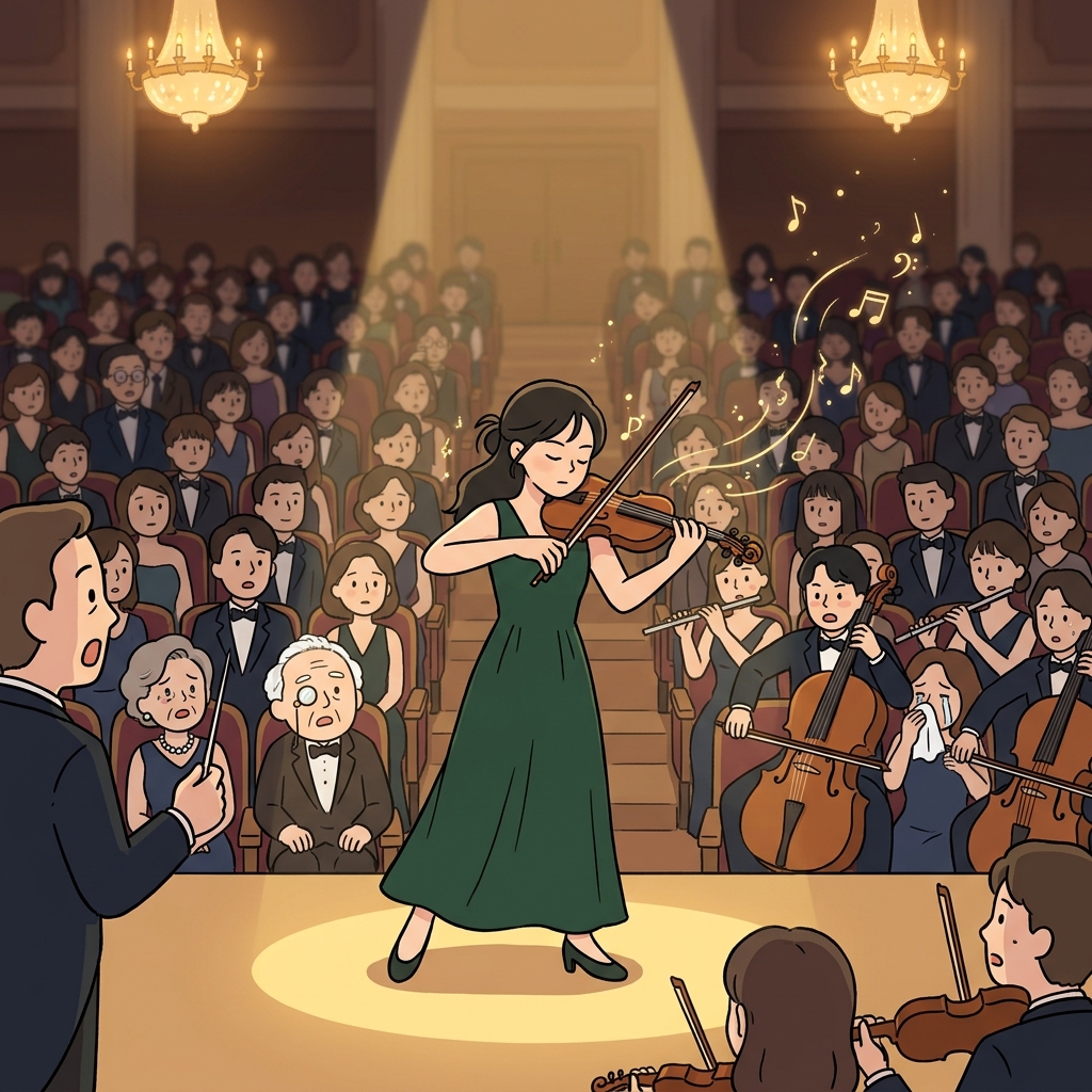 Her exceptional violin solo left the entire concert hall speechless.