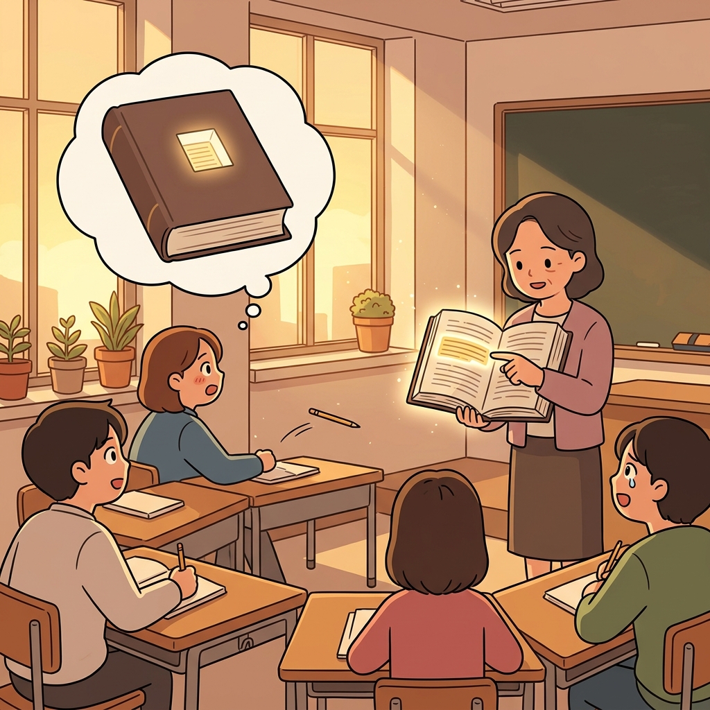 교수님이 소설의 짧은 발췌문을 읽어주자 학생들이 빠져들었다.