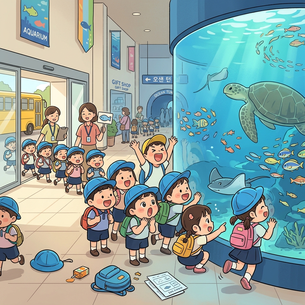 The class excursion to the aquarium had kids pressed against every glass tank.