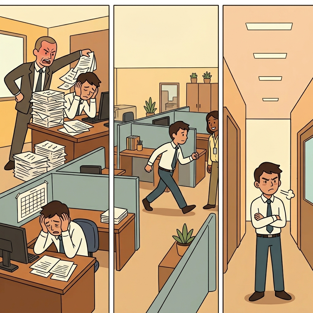 The worker avoided the manager's exploitation and felt growing annoyance.