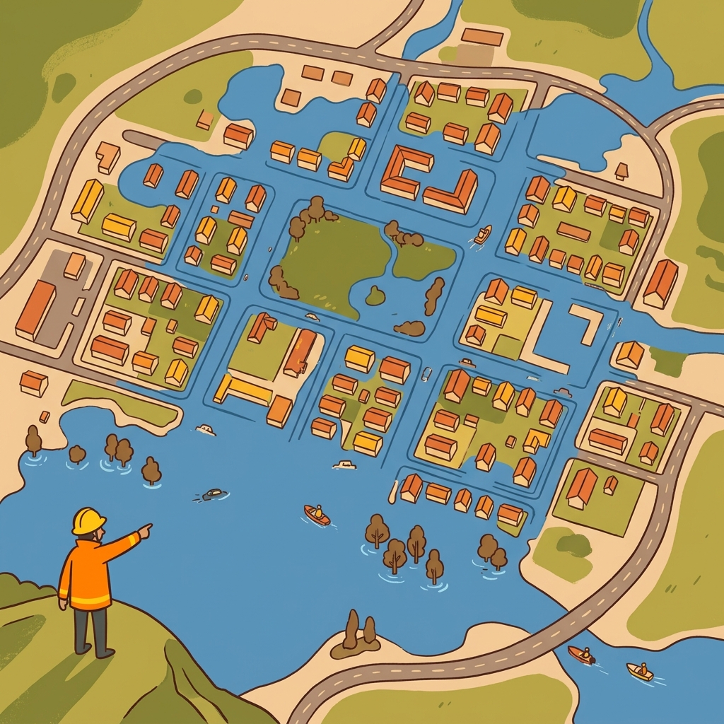 The map showed the extent of the flood across the town.