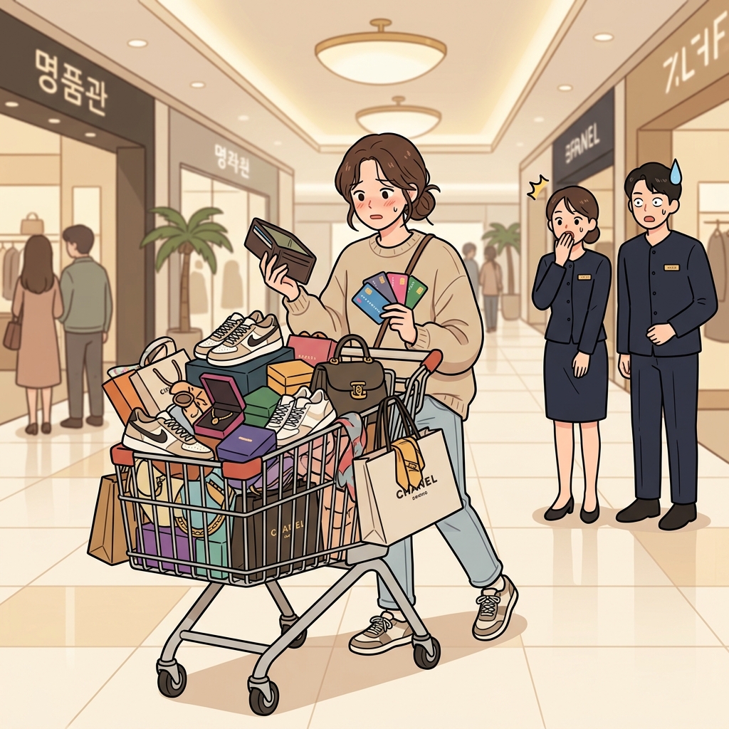 그녀는 사치스러운 선물들을 사느라 지갑을 텅 비웠다. ("엑스트라가 잔뜩!" → 필요 이상으로 화려하고 사치스러운)