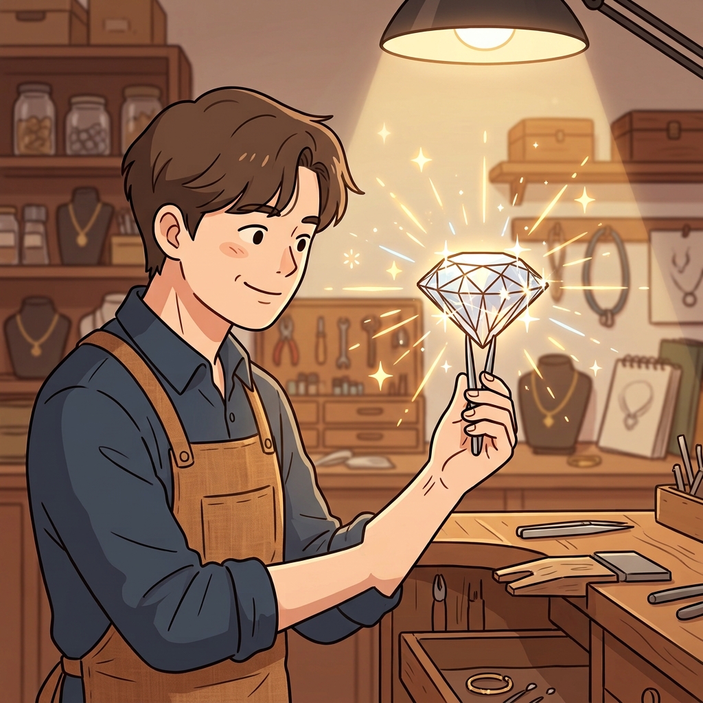 Every facet of the diamond sparkled under the bright light.