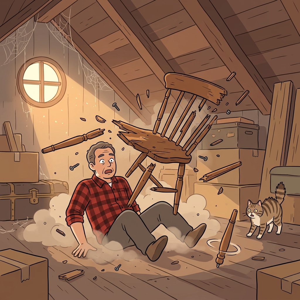 The old wooden chair began to fall apart the moment he sat down.
