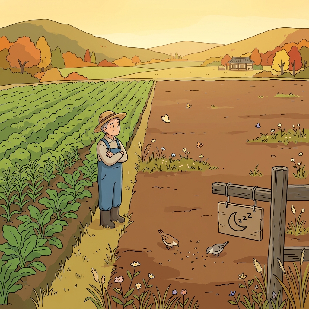 The farmer lets the field lie fallow this season so the soil can recover.