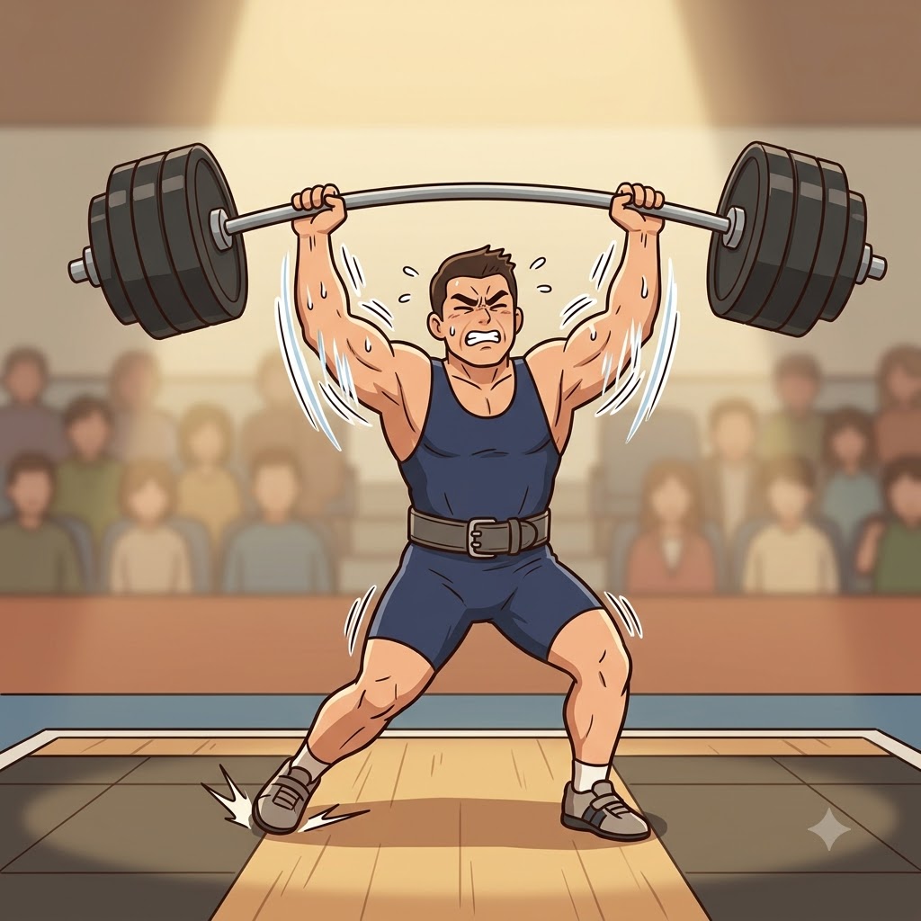 "아, 팔(fal) 털(ter)린다!" 무거운 역기를 든 선수의 팔이 심하게 떨리며 그는 크게 비틀거렸다(falter).