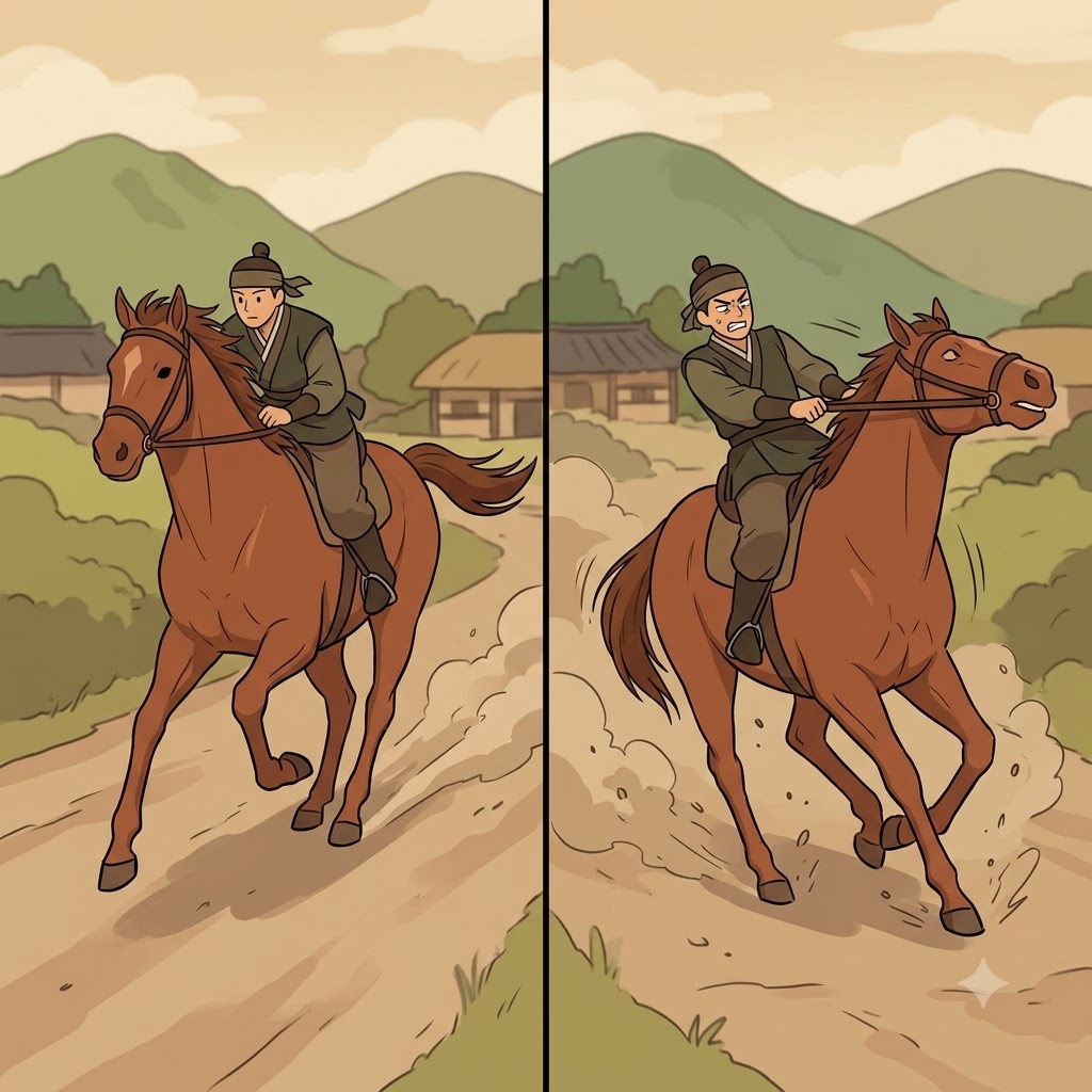 When the rider violently pulled the leather halter, the galloping horse began to falter.