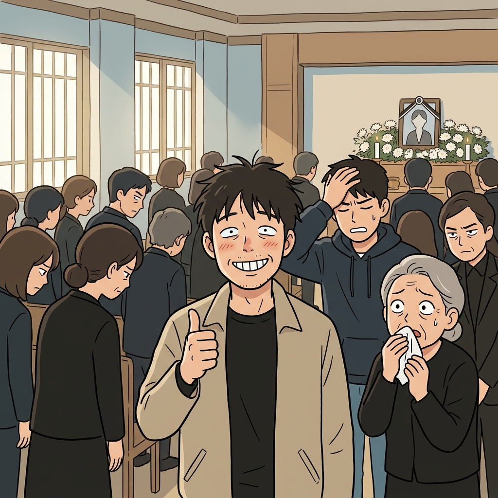 His fatuous grin at the funeral made everyone cringe.