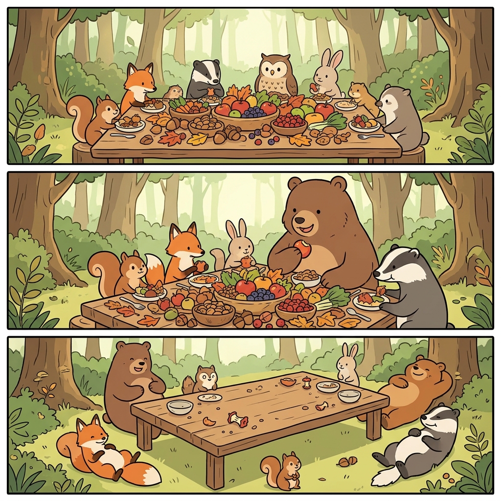 The feast satisfied every beast, leaving the least amount of food behind.