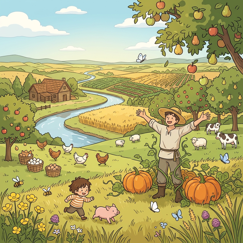 The fecund valley bursts with crops, fruit trees, and grazing herds every season.