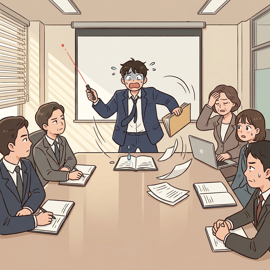 The new intern began to flounder during his first big client presentation.