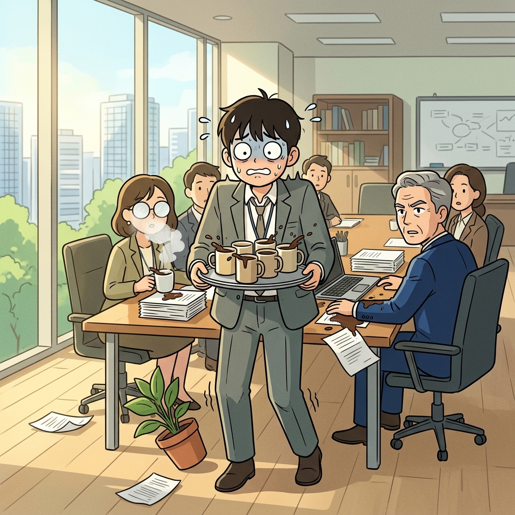 The nervous intern spilled coffee everywhere, completely fluster by the CEO's sudden question.