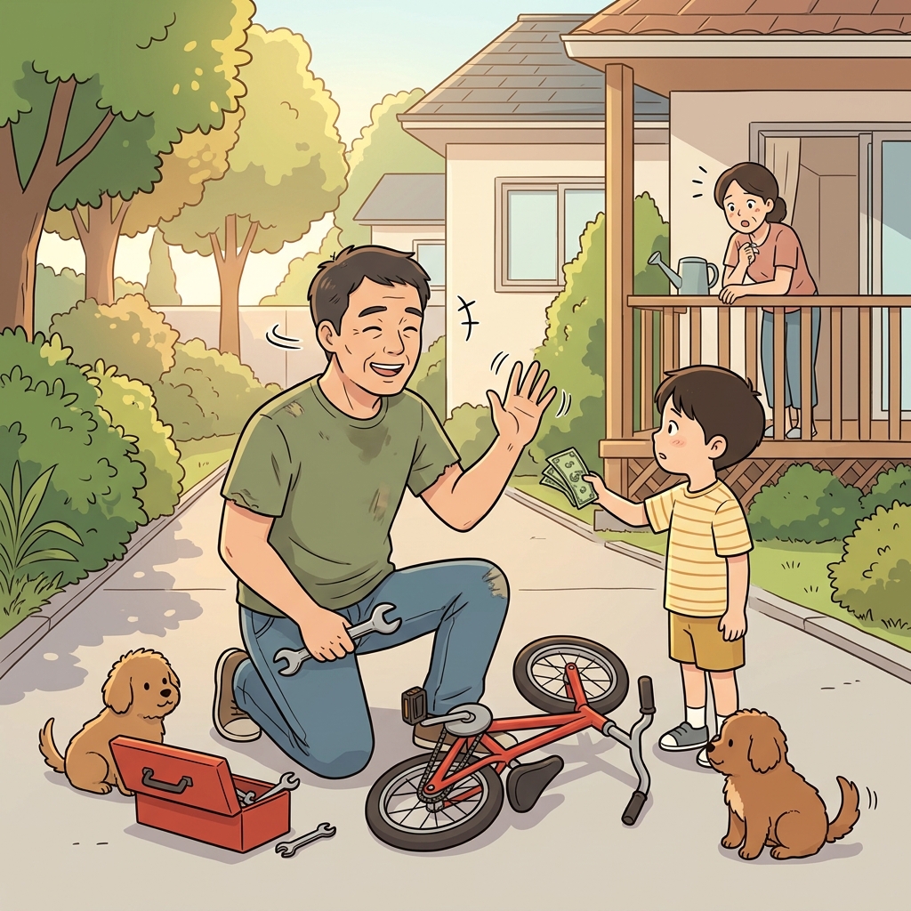 옆집 아이 자전거를 그냥 공짜로 고쳐줬다.