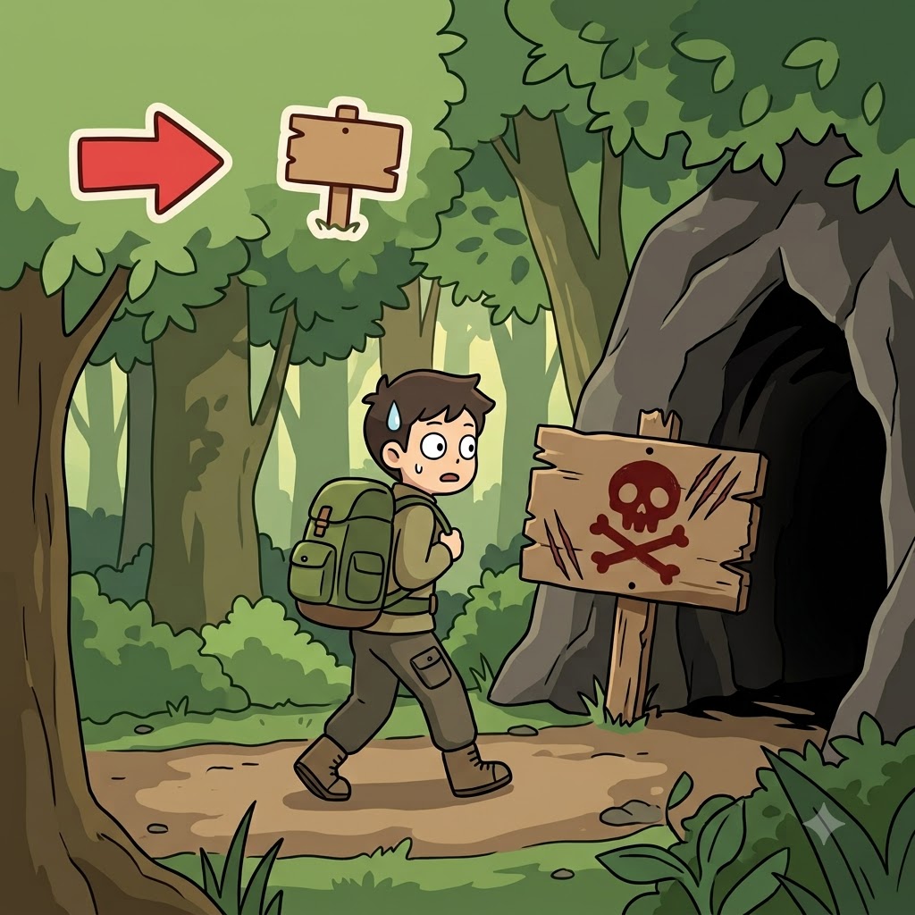 FORE(before) + BODING(warning) — the warning board FORE the cave filled the adventurer with foreboding.
