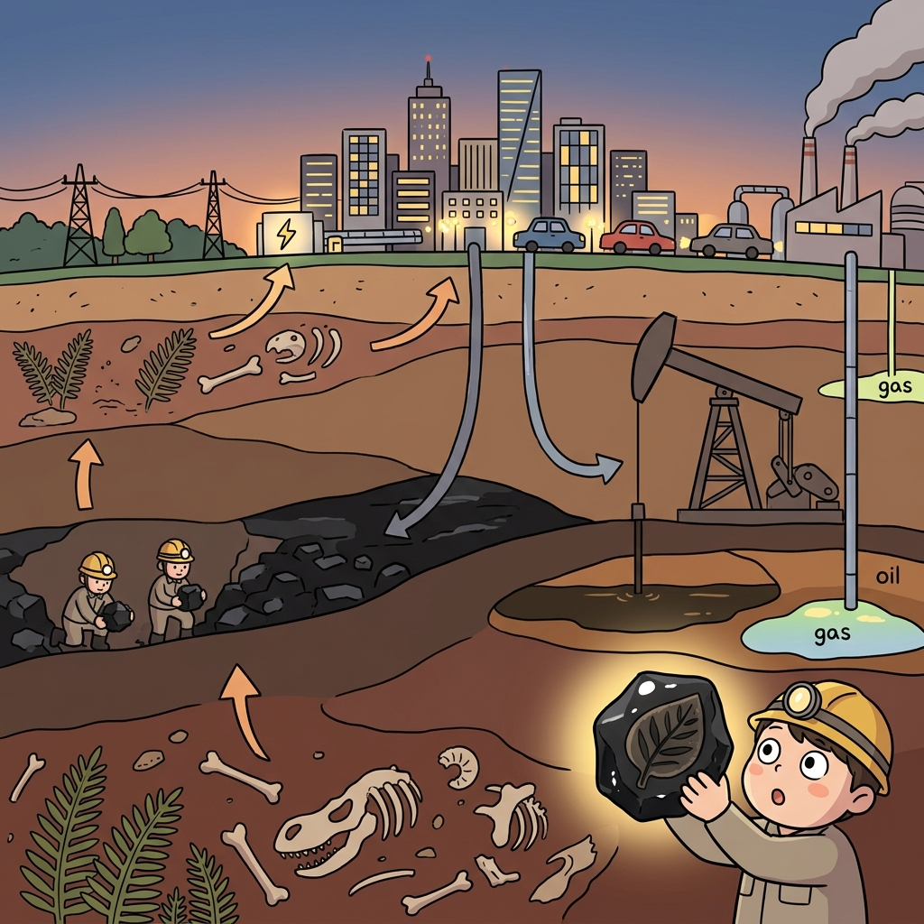 Coal, oil, and gas power the city — all fossil fuel dug from deep underground.