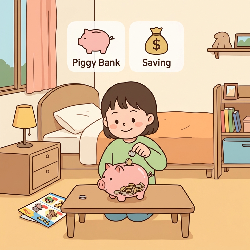 작은 절약이 저금통을 채우면서 그녀의 검소함도 커졌다.