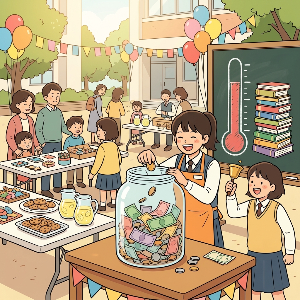 학교 모금 행사 덕분에 도서관에 새 책이 가득 들어왔다.