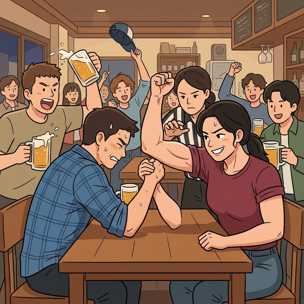 마지막 라운드에서 그녀가 드디어 우위를 잡았다.