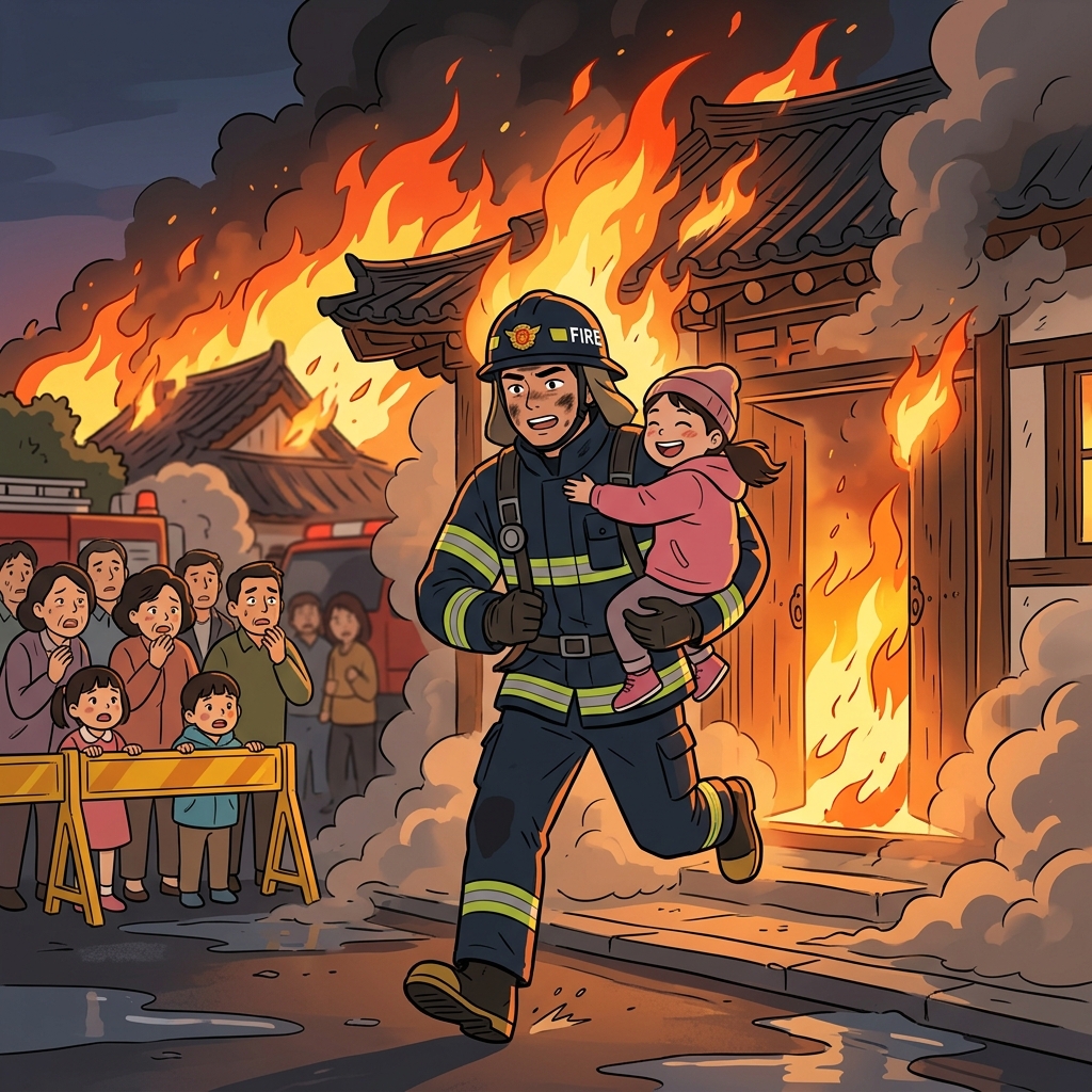 The gallant firefighter rushed into the burning house to rescue the trapped child.