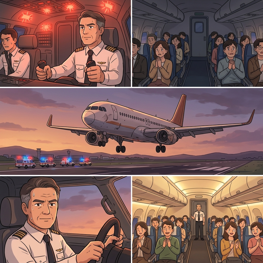 사람들은 "고 랜드!(Go, land!)"라고 외쳤고, 용감한(gallant) 조종사는 손상된 비행기를 무사히 착륙시켰다.