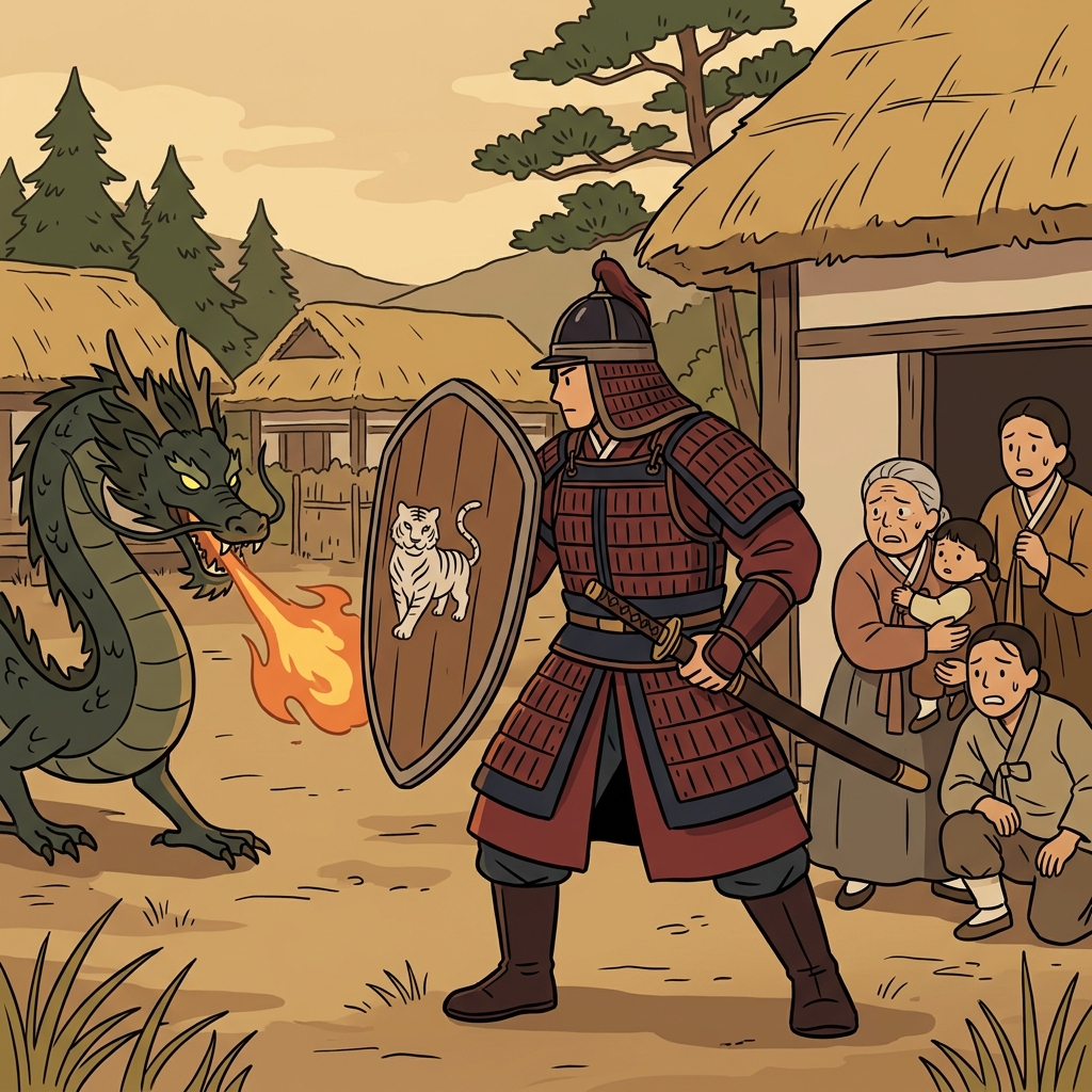 The gallant knight protected the villagers instead of thinking about his own safety. (gallant knight → brave and noble)