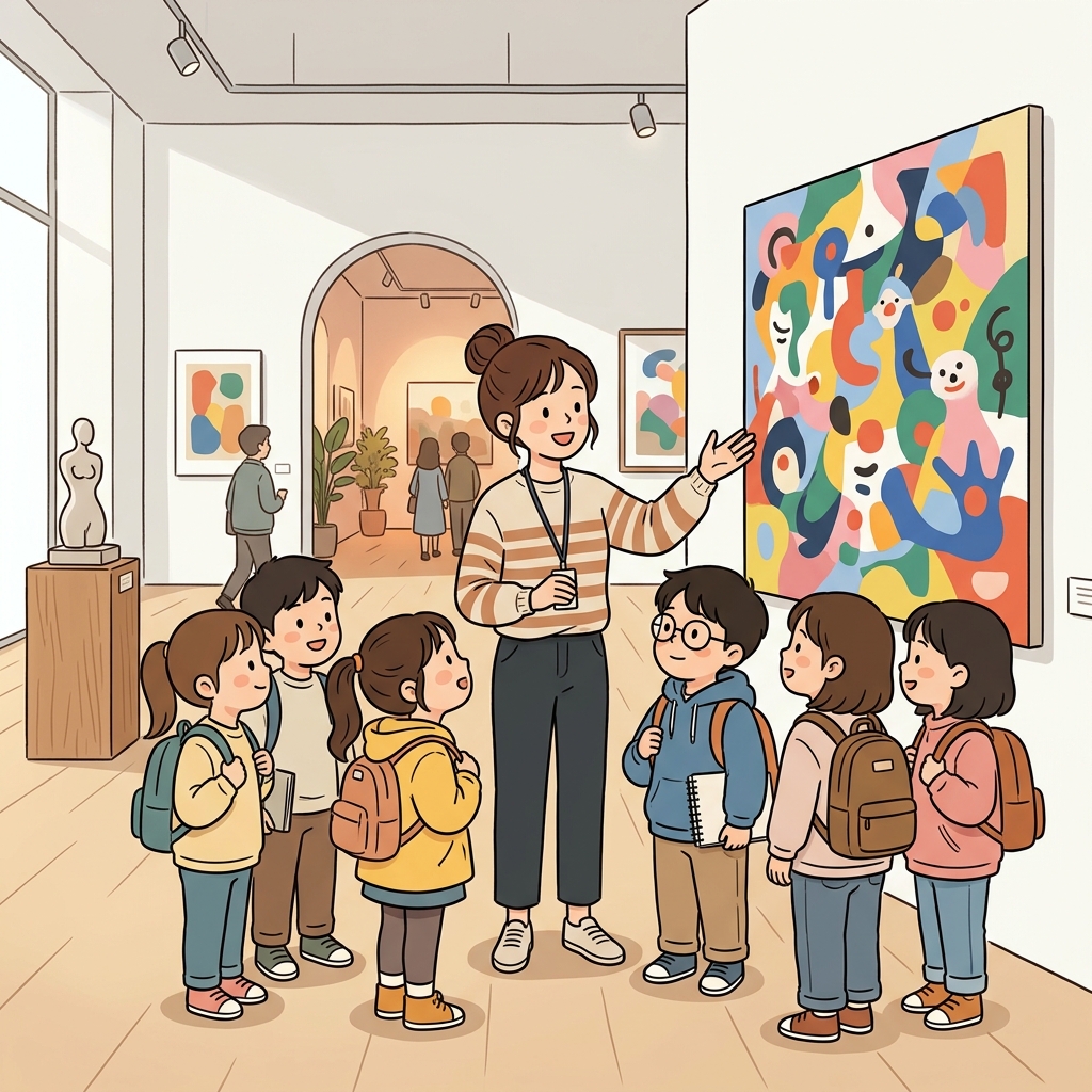 학생들은 미술 수업 시간에 갤러리를 방문했다. (그림들이 Gather(모여) 있는 곳. → 미술관)