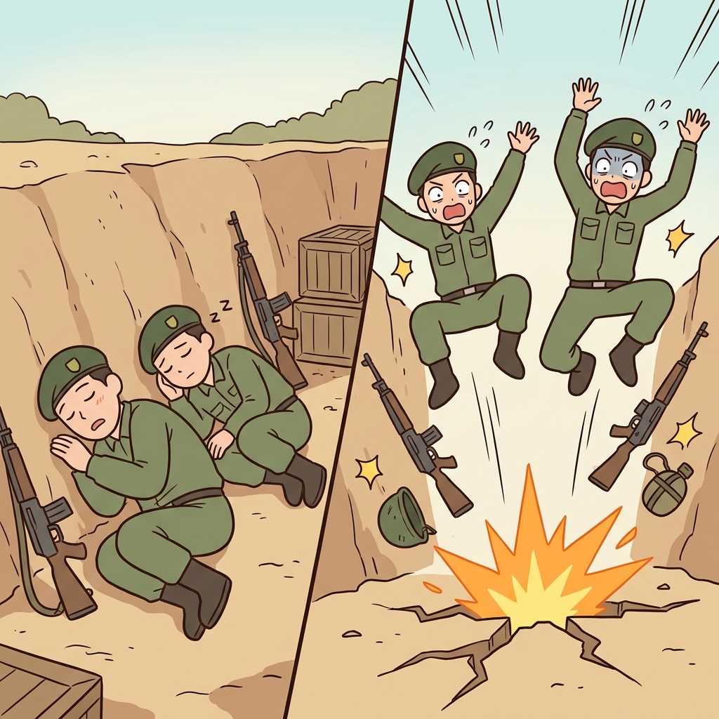 "갈(gal)라진 바(va)닥에 폭탄 놔(na) 이제(ize)!" 갑작스러운 폭발음이 잠자던 적들을 화들짝 놀라게 자극했다(galvanize).