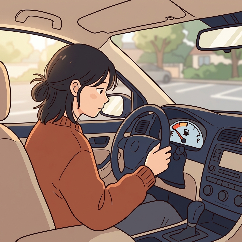 운전자는 출발하기 전에 연료 게이지를 확인했다. (자동차 게이지(Gauge)를 보고 연료를 측정한다.)